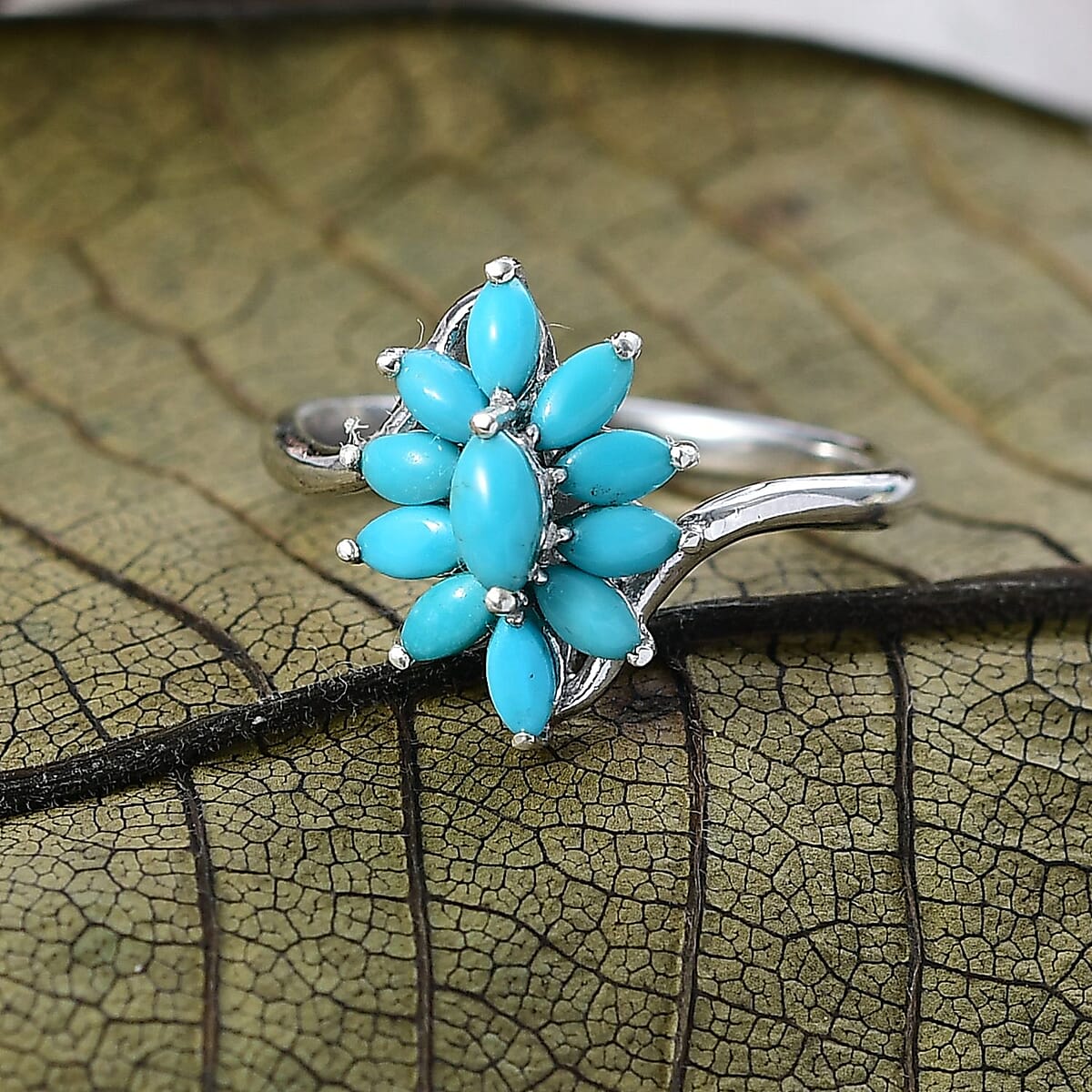 D'Joy Premium Sleeping Beauty Turquoise 1.00 ctw Ring in Rhodium Over Sterling Silver (Size 7.0)  image number 1