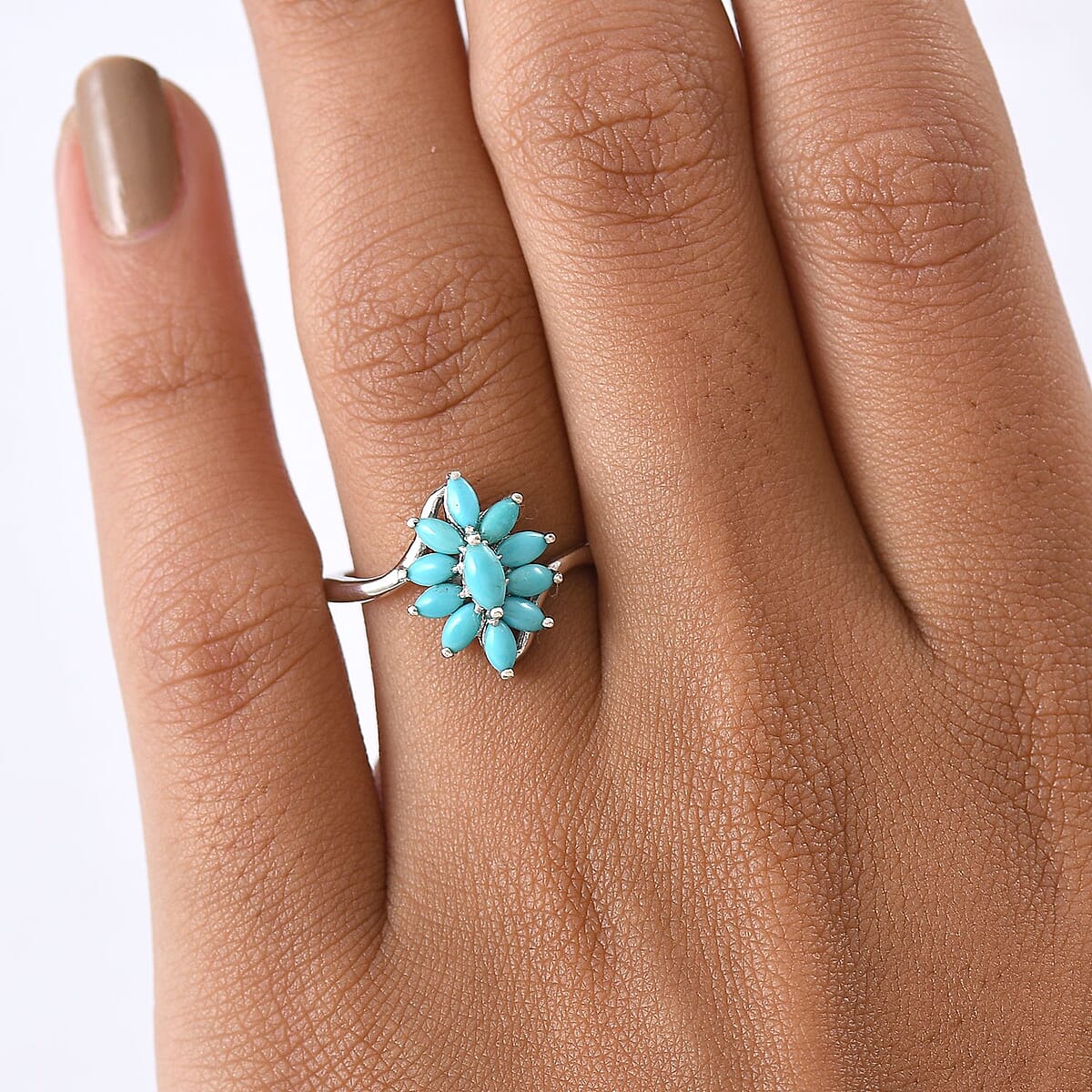 D'Joy Premium Sleeping Beauty Turquoise 1.00 ctw Ring in Rhodium Over Sterling Silver (Size 7.0)  image number 2