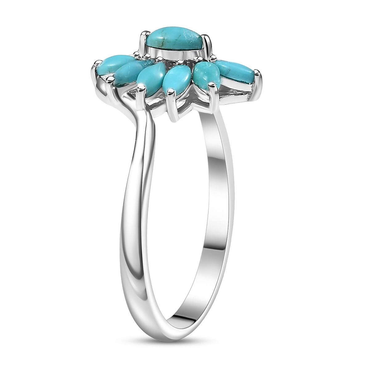 D'Joy Premium Sleeping Beauty Turquoise 1.00 ctw Ring in Rhodium Over Sterling Silver (Size 7.0)  image number 3