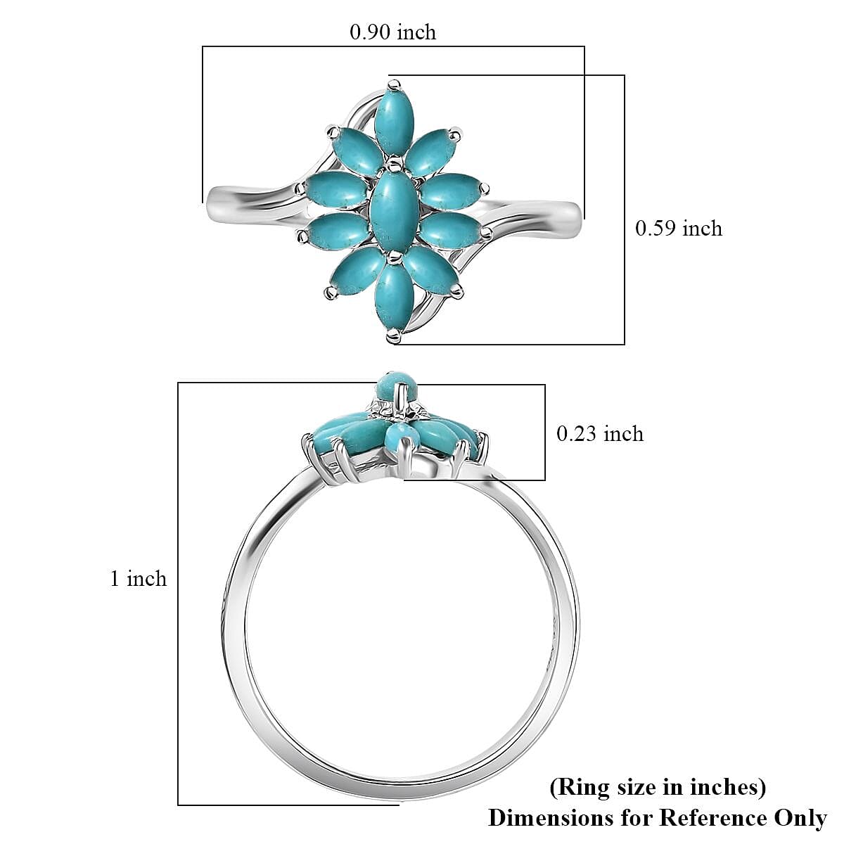 D'Joy Premium Sleeping Beauty Turquoise 1.00 ctw Ring in Rhodium Over Sterling Silver (Size 7.0)  image number 5