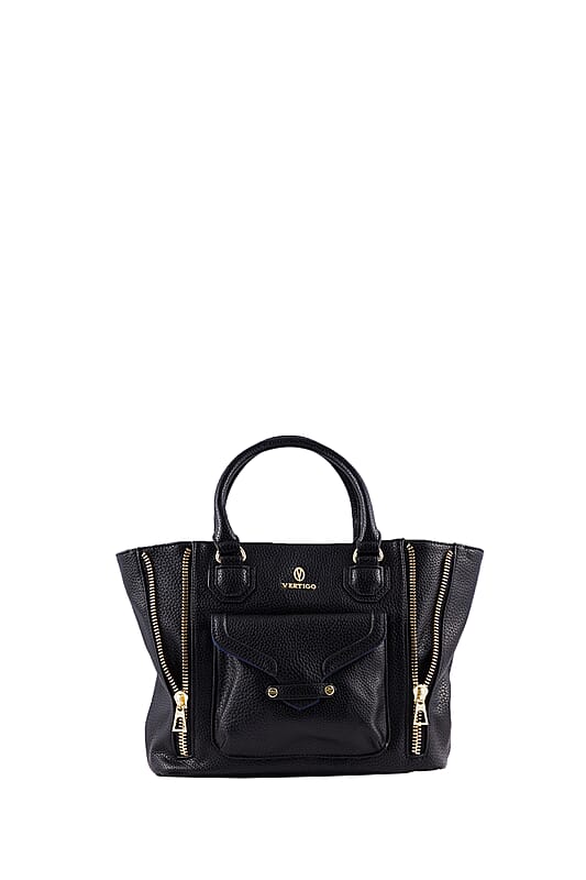 Vertigo Paris Black Vegan Leather Satchel Bag (16x4.5x10.5)