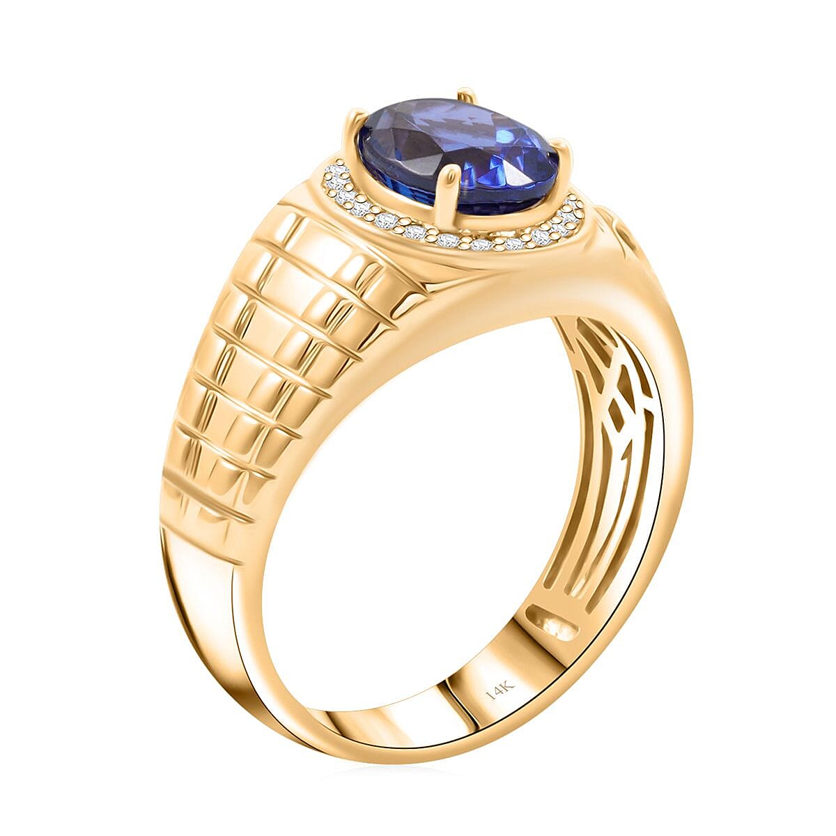Luxoro AAA Tanzanite and Diamond G-H I2 3.10 ctw Men's Ring in 14K Yellow Gold (Size 10.0) 9.26 Grams image number 3