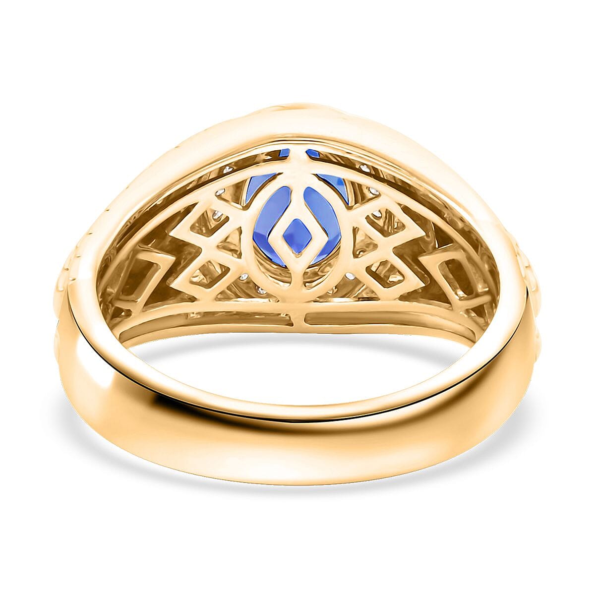 Luxoro AAA Tanzanite and Diamond G-H I2 3.10 ctw Men's Ring in 14K Yellow Gold (Size 10.0) 9.26 Grams image number 4