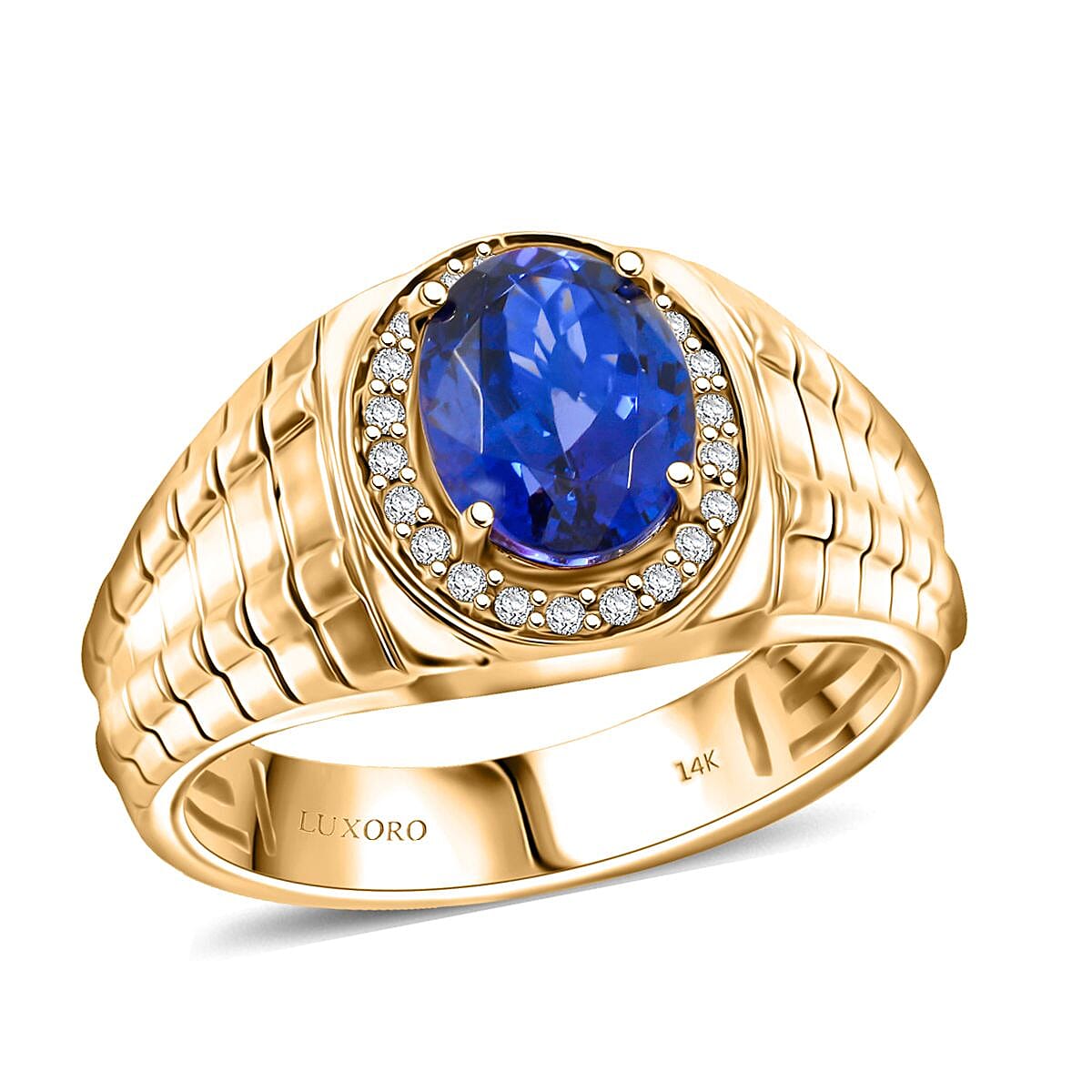 Luxoro 14K Yellow Gold AAA Tanzanite, Diamond (G-H, I2) (0.22 cts) Men's Ring (Size 12.0) (9.26 g) 3.10 ctw image number 0