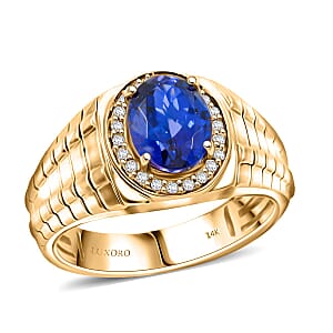 Luxoro 14K Yellow Gold AAA Tanzanite, Diamond (G-H, I2) (0.22 cts) Men's Ring (Size 12.0) (9.26 g) 3.10 ctw