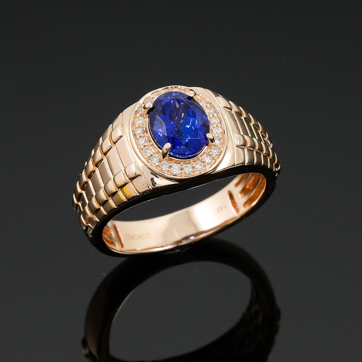 Luxoro 14K Yellow Gold AAA Tanzanite, Diamond (G-H, I2) (0.22 cts) Men's Ring (Size 12.0) (9.26 g) 3.10 ctw image number 1
