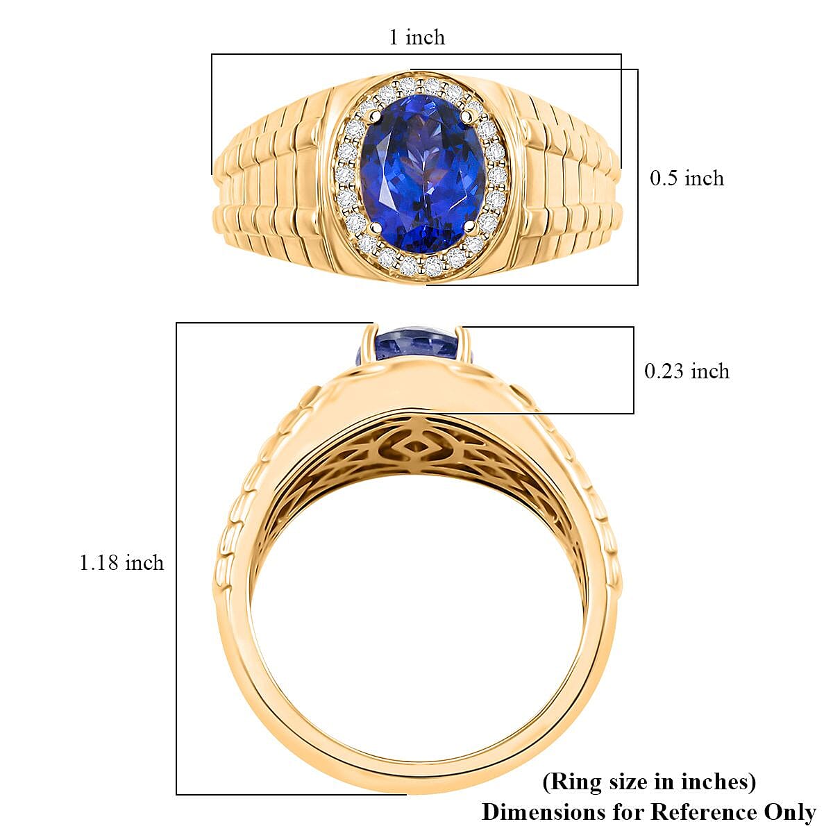 Luxoro 14K Yellow Gold AAA Tanzanite, Diamond (G-H, I2) (0.22 cts) Men's Ring (Size 12.0) (9.26 g) 3.10 ctw image number 5