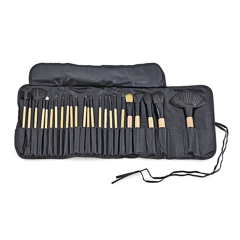 25 Piece Professional Make-up Brush Set in Black Cosmetic Case with Free Lipstick & Highlighter