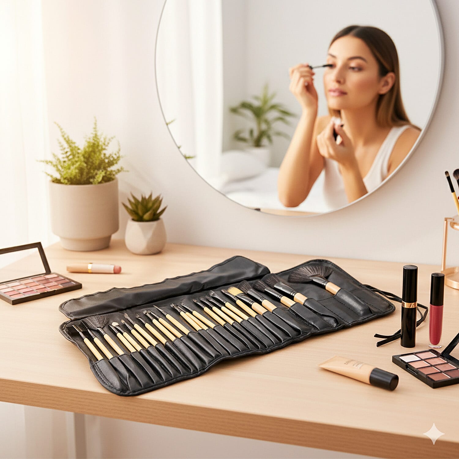 25 Piece Professional Make-up Brush Set in Black Cosmetic Case with Free Lipstick & Highlighter