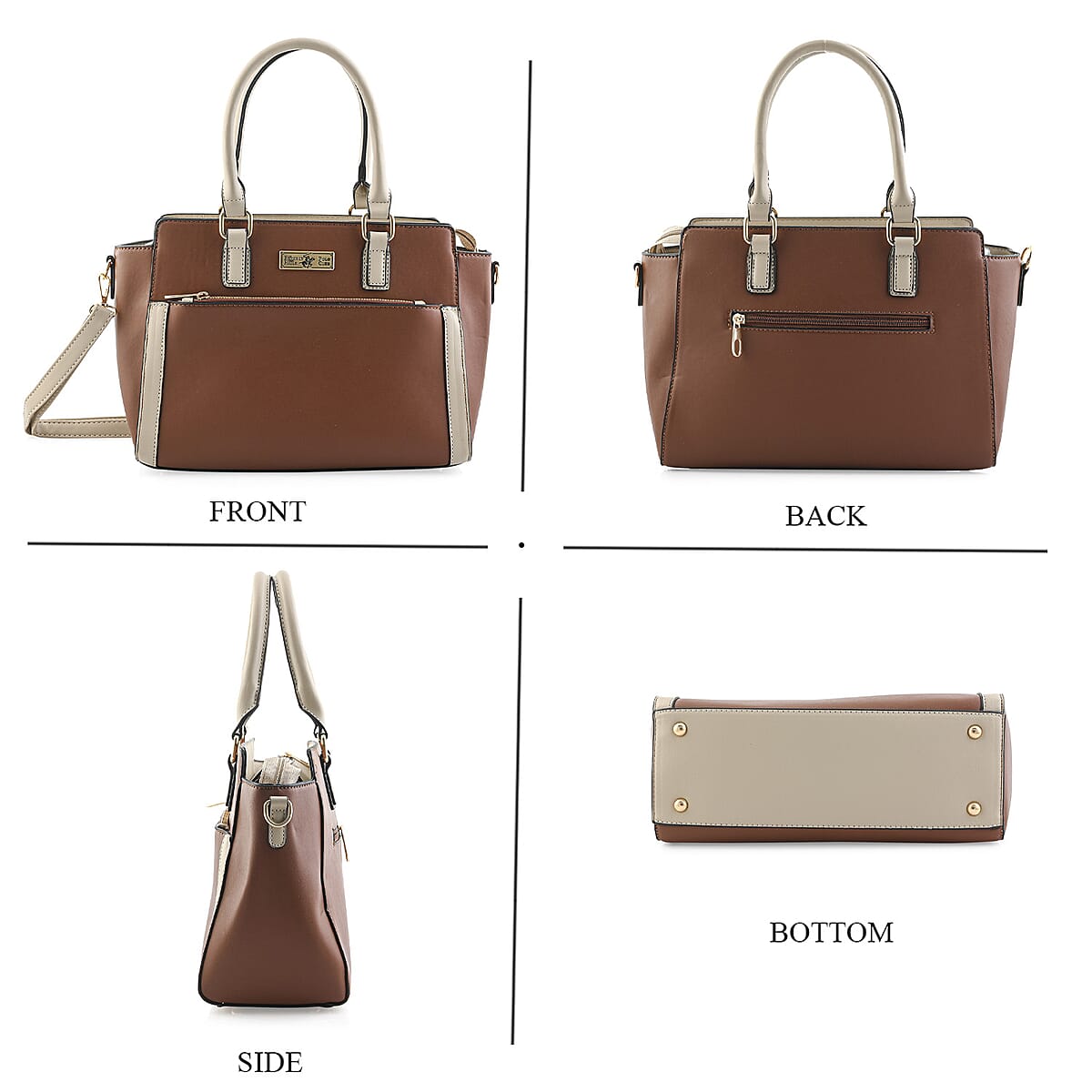 Beverly Hills Polo Club Brown & Tan Faux Leather Satchel (14"x5"x9") image number 3
