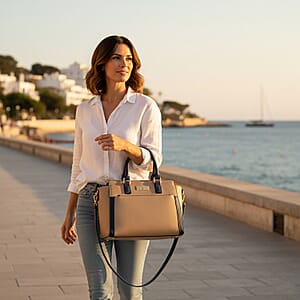 Closeout Beverly Hills Polo Club Camel & Navy Faux Leather Satchel