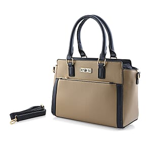 Closeout Beverly Hills Polo Club Camel & Navy Faux Leather Satchel