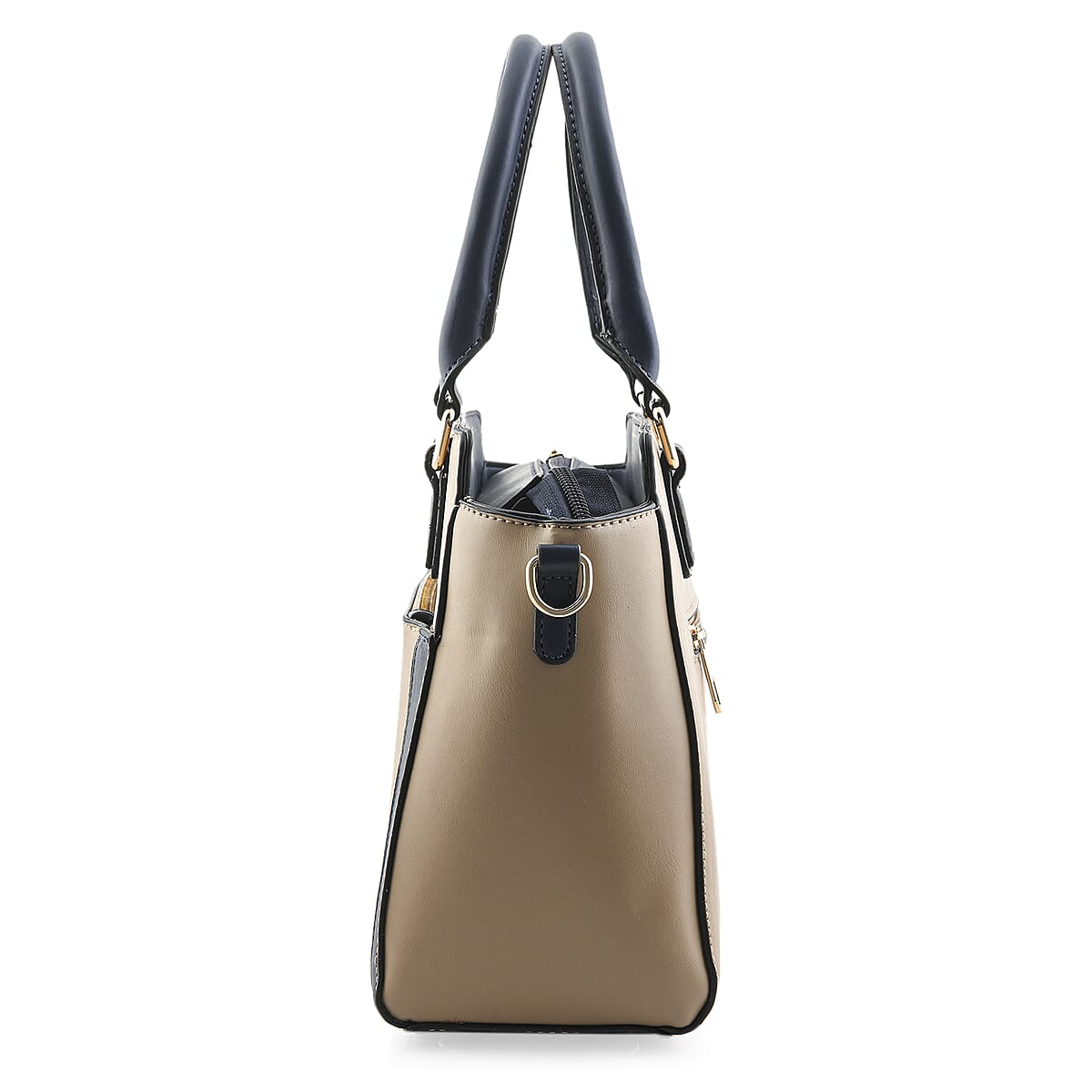 Closeout Beverly Hills Polo Club Camel & Navy Faux Leather Satchel image number 4
