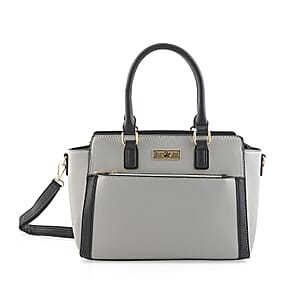 Closeout Beverly Hills Polo Club Grey & Black Faux Leather Satchel