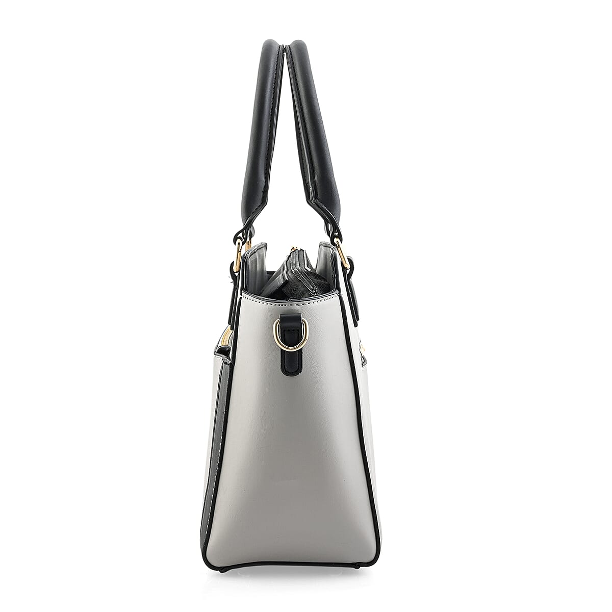 Closeout Beverly Hills Polo Club Grey & Black Faux Leather Satchel image number 4