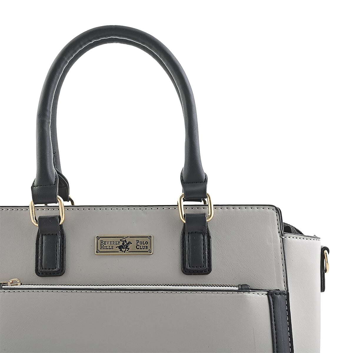 Closeout Beverly Hills Polo Club Grey & Black Faux Leather Satchel image number 8