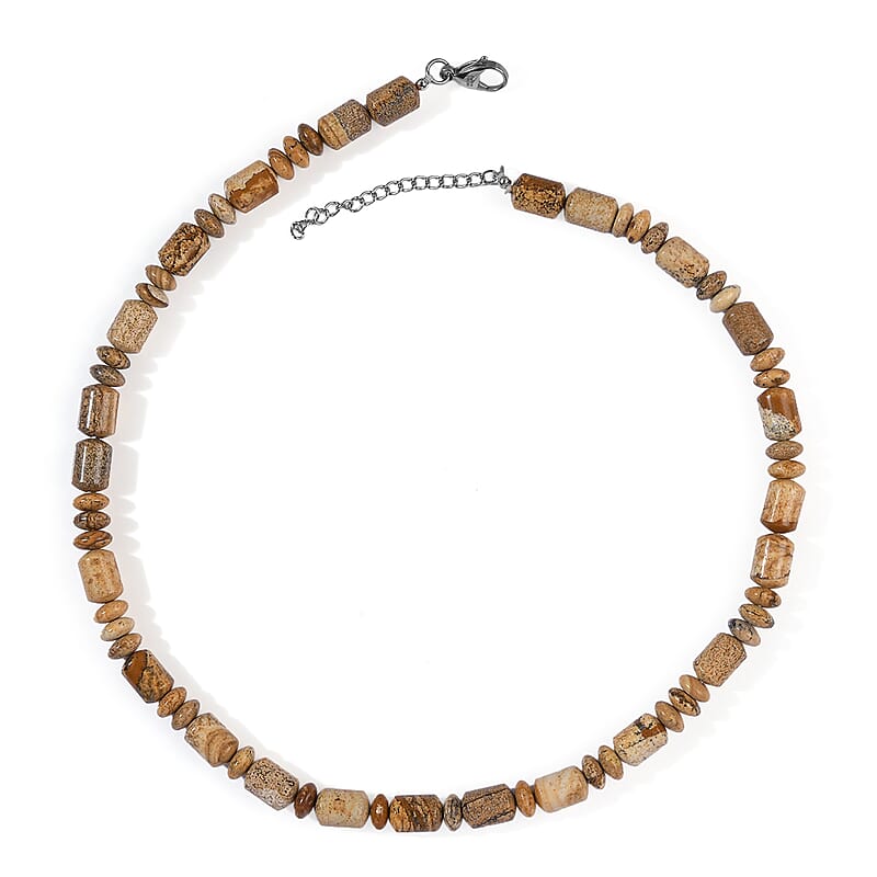 Picture Jasper 250.00 ctw Necklace in Stainless Steel 18 Inches