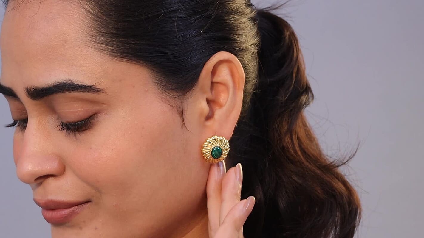 EverTrue African Malachite 5.25 ctw Earrings in 18K YG Plated