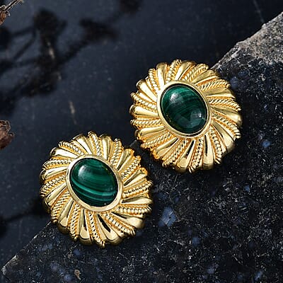 EverTrue African Malachite 5.25 ctw Earrings in 18K YG Plated