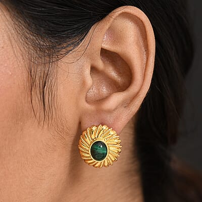 EverTrue African Malachite 5.25 ctw Earrings in 18K YG Plated