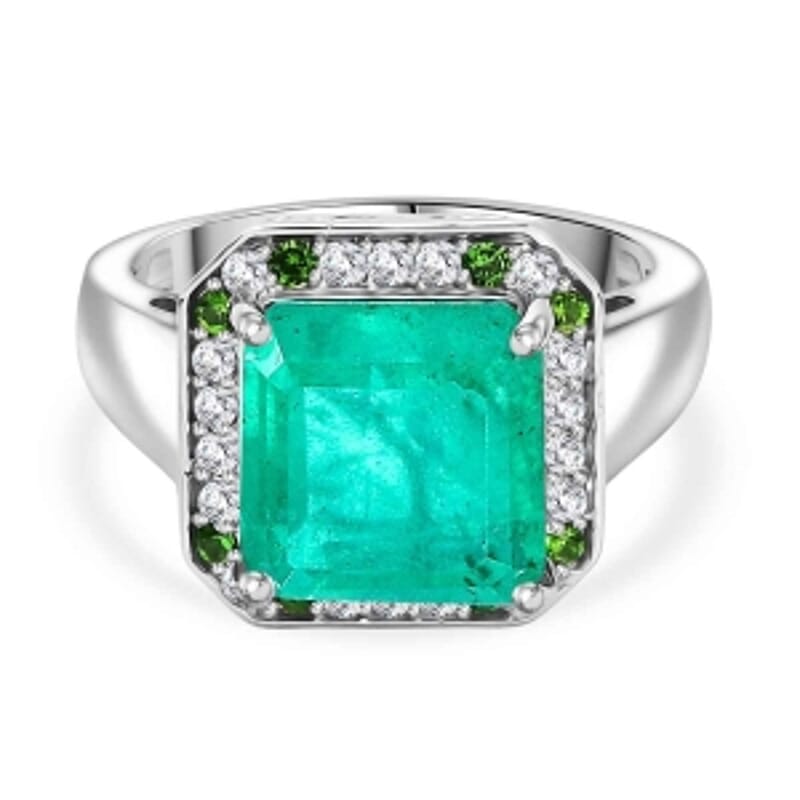 D'Joy Emeraldine Triplet Quartz and Multi Gemstone 5.63 ctw Ring in Rhodium Over Sterling Silver (Size 9)
