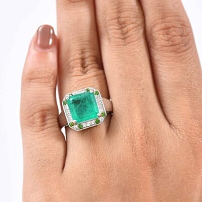D'Joy Emeraldine Triplet Quartz and Multi Gemstone 5.63 ctw Ring in Rhodium Over Sterling Silver (Size 9)
