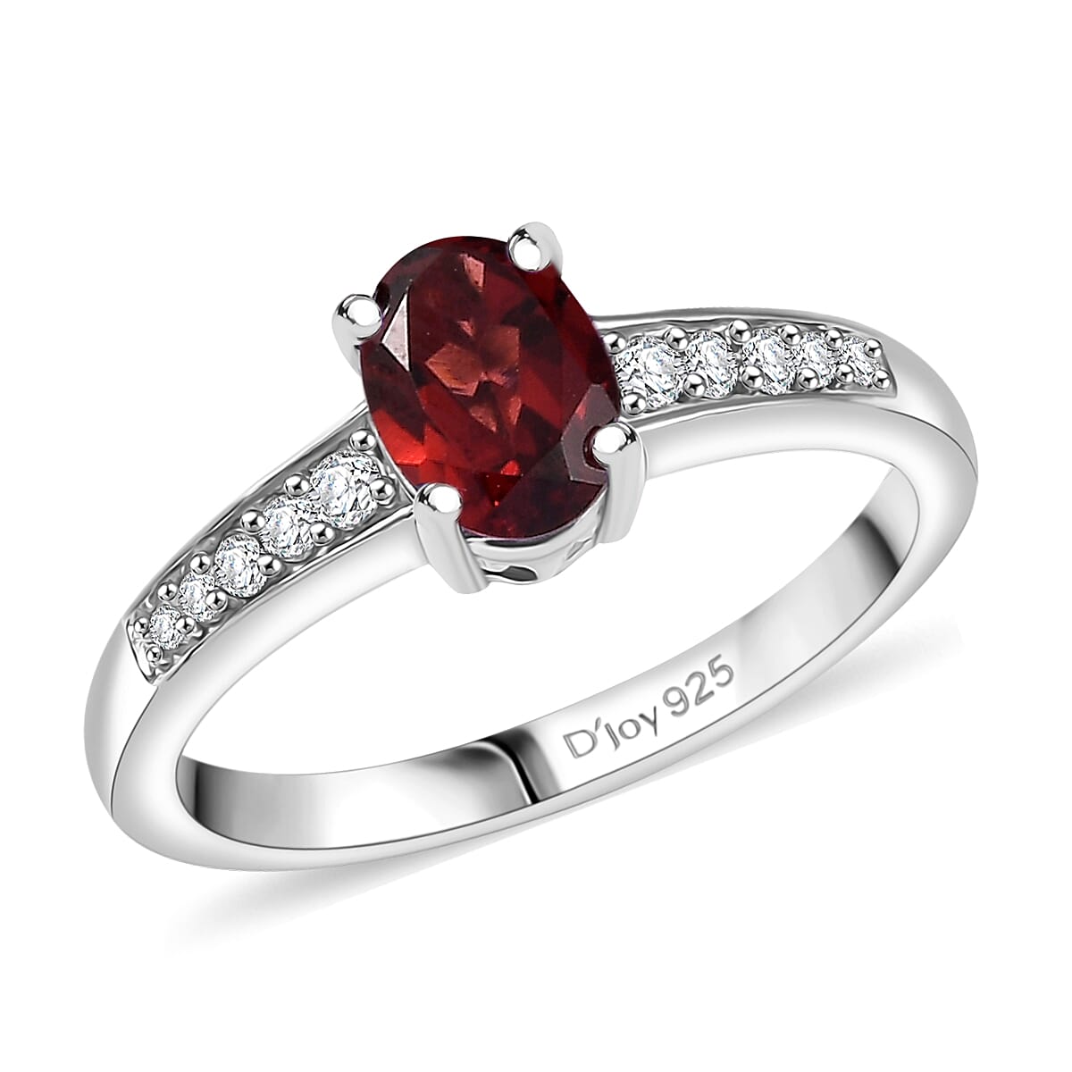 D'Joy Mozambique Garnet, White Zircon Ring in Rhodium Over Sterling Silver (Size 5.0) 1.25 ctw image number 0