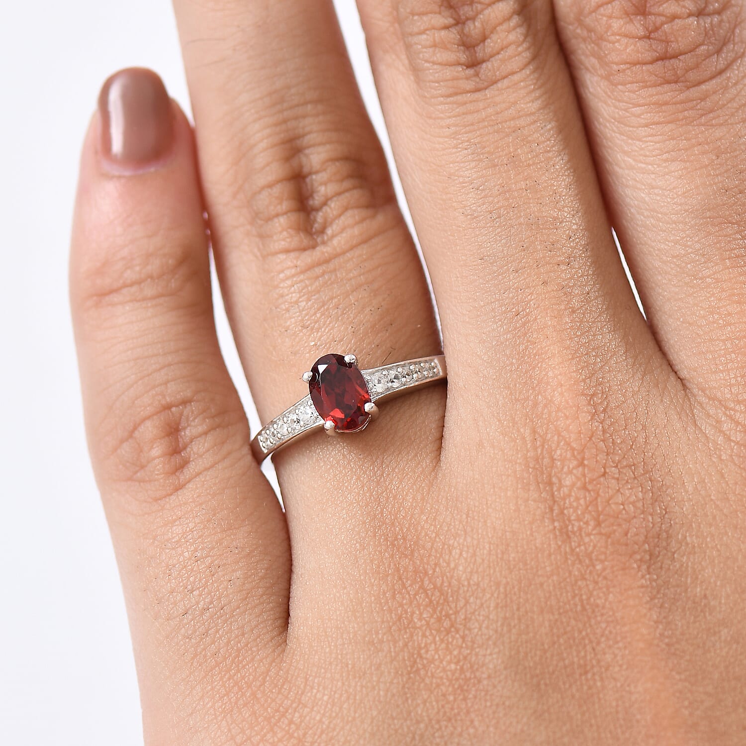 D'Joy Mozambique Garnet and White Zircon 1.25 ctw Ring in Rhodium Over Sterling Silver (Size 9.0)