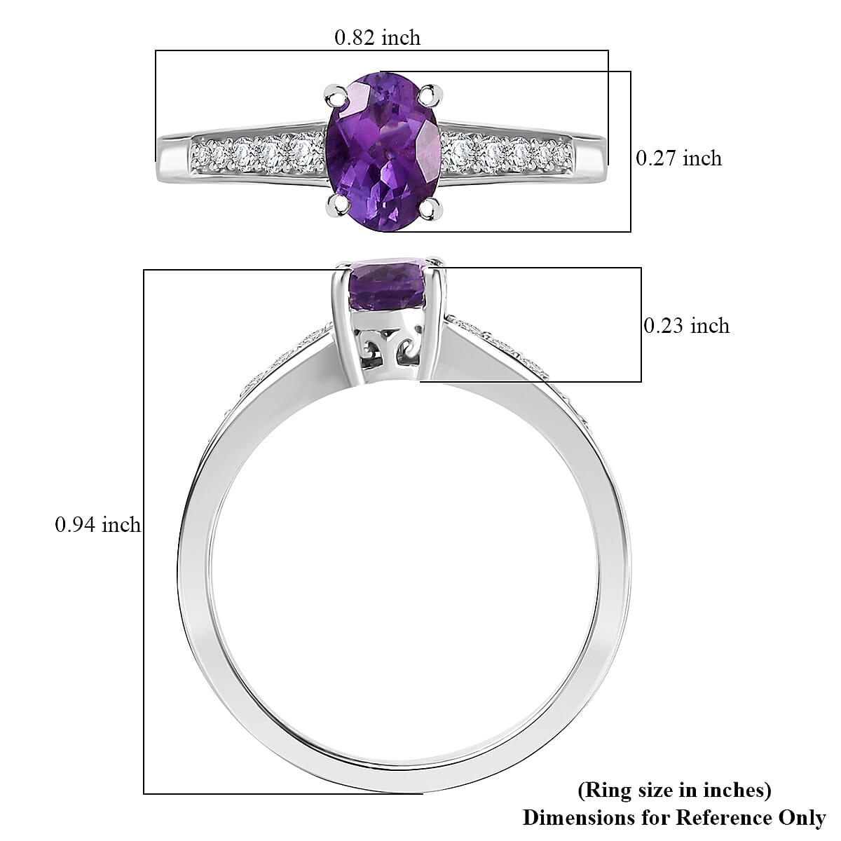 D'Joy African Amethyst and White Zircon 1.00 ctw Ring in Rhodium Over Sterling Silver (Size 5.0) image number 4