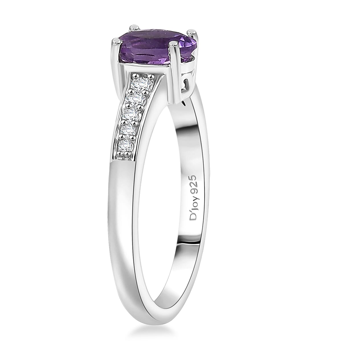 D'Joy African Amethyst and White Zircon 1.00 ctw Ring in Rhodium Over Sterling Silver (Size 6.0)