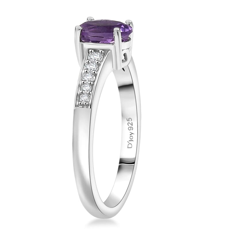 D'Joy African Amethyst and White Zircon 1.00 ctw Ring in Rhodium Over Sterling Silver (Size 6.0)