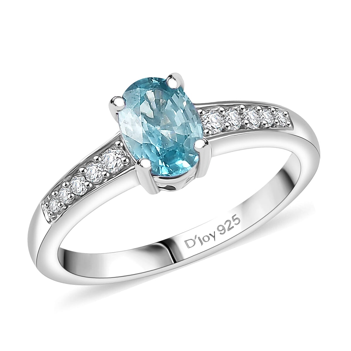 D'Joy Cambodian Blue Zircon and White Zircon 1.50 ctw Ring in Rhodium Over Sterling Silver (Size 5.0) image number 0