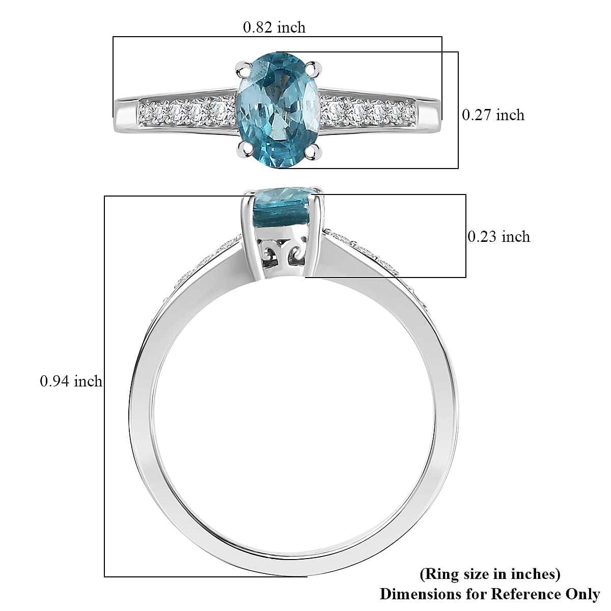 D'Joy Cambodian Blue Zircon and White Zircon 1.50 ctw Ring in Rhodium Over Sterling Silver (Size 8.0)