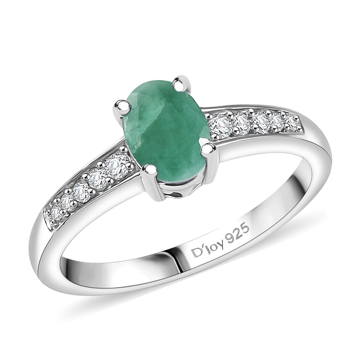 D'Joy Socoto Emerald and White Zircon 1.00 ctw Ring in Rhodium Over Sterling Silver (Size 5.0) image number 0