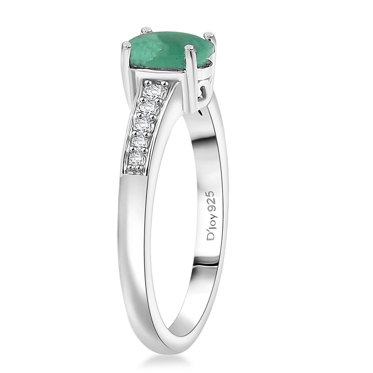 D'Joy Socoto Emerald and White Zircon 1.00 ctw Ring in Rhodium Over Sterling Silver (Size 5.0) image number 3