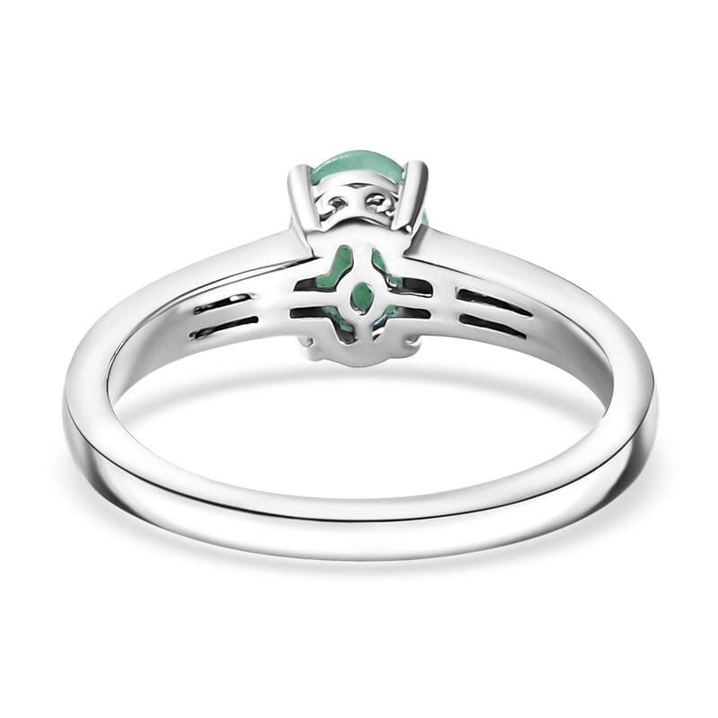 D'Joy Socoto Emerald and White Zircon 1.00 ctw Ring in Rhodium Over Sterling Silver (Size 7.0)