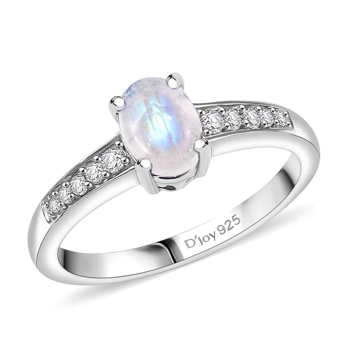 D'Joy Rainbow Moonstone and White Zircon 1.35 ctw Ring in Rhodium Over Sterling Silver (Size 5.0) image number 0