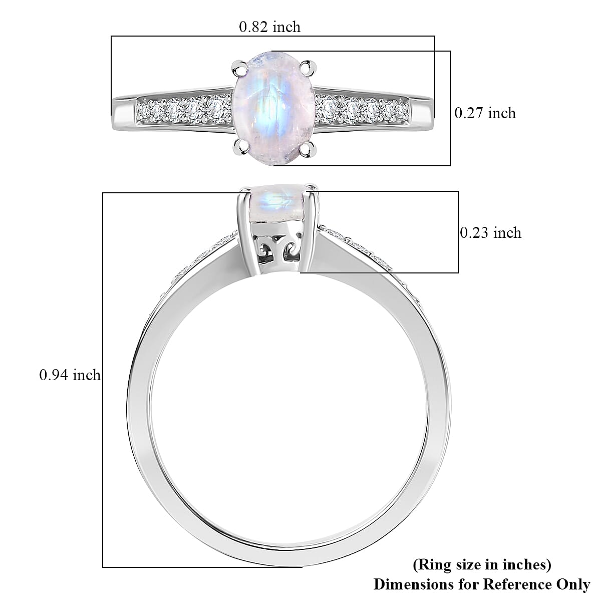 D'Joy Rainbow Moonstone and White Zircon 1.35 ctw Ring in Rhodium Over Sterling Silver (Size 7.0) image number 4