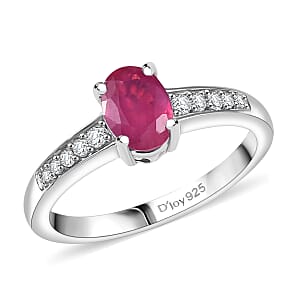 D'Joy Niassa Ruby (FF) and White Zircon 1.50 ctw Ring in Rhodium Over Sterling Silver (Size 5.0)