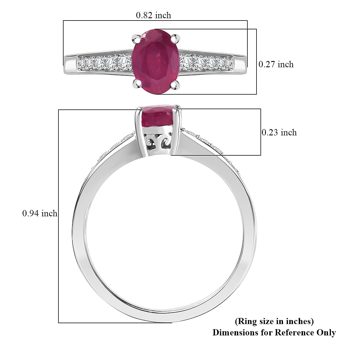 D'Joy Niassa Ruby (FF) and White Zircon 1.50 ctw Ring in Rhodium Over Sterling Silver (Size 5.0) image number 2