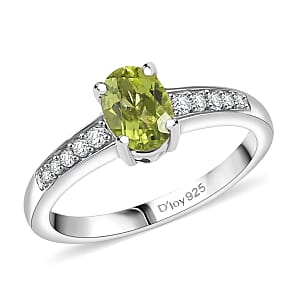 D'Joy Hebei Peridot and White Zircon 1.10 ctw Ring in Rhodium Over Sterling Silver (Size 5.0)
