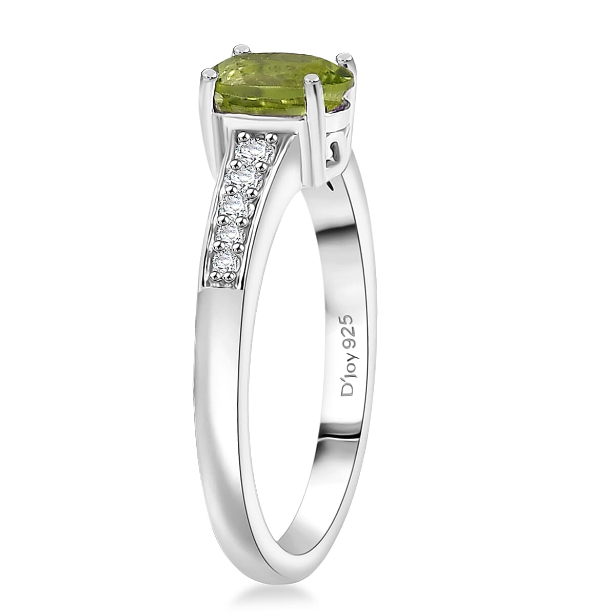 D'Joy Hebei Peridot and White Zircon 1.10 ctw Ring in Rhodium Over Sterling Silver (Size 5.0) image number 1