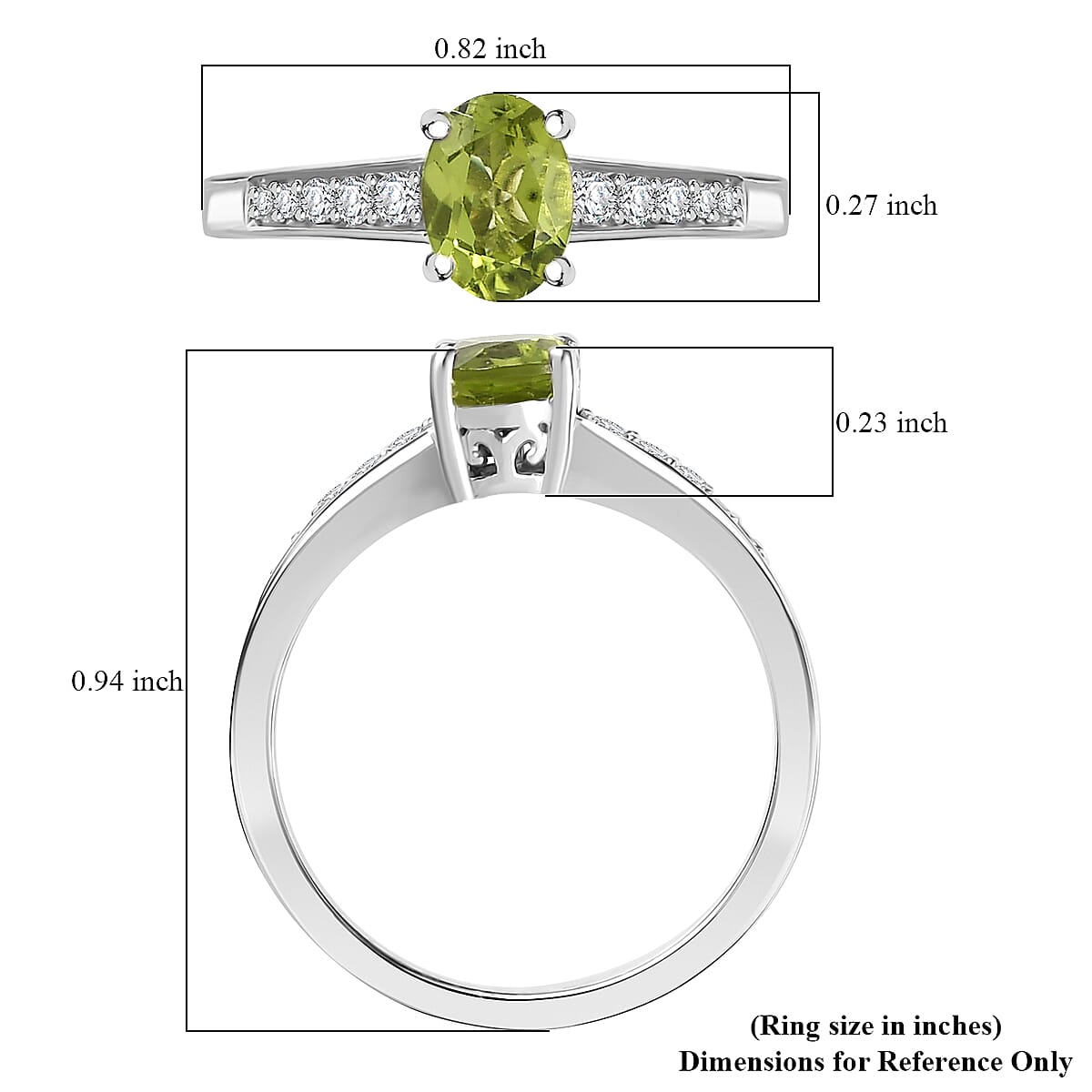 D'Joy Hebei Peridot and White Zircon 1.10 ctw Ring in Rhodium Over Sterling Silver (Size 5.0) image number 3