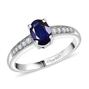 D'Joy Masoala Sapphire (D) and White Zircon 1.50 ctw Ring in Rhodium Over Sterling Silver (Size 5.0)