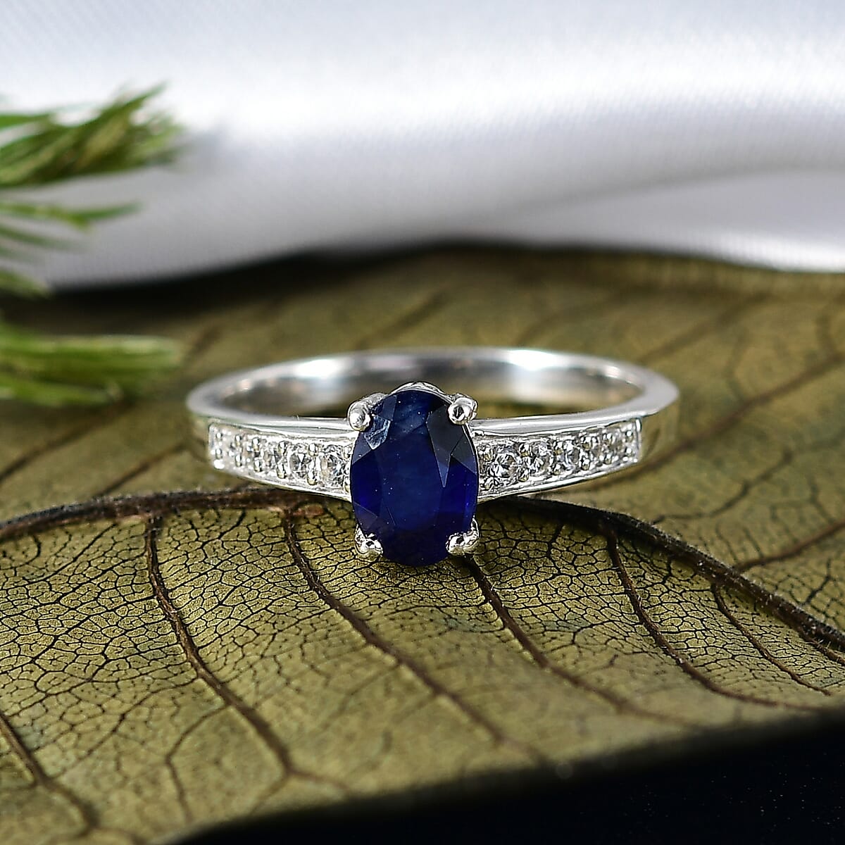 D'Joy Masoala Sapphire (D) and White Zircon 1.50 ctw Ring in Rhodium Over Sterling Silver (Size 5.0) image number 1