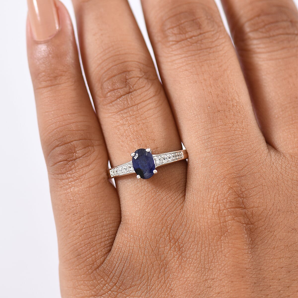D'Joy Masoala Sapphire (D) and White Zircon 1.50 ctw Ring in Rhodium Over Sterling Silver (Size 5.0) image number 2