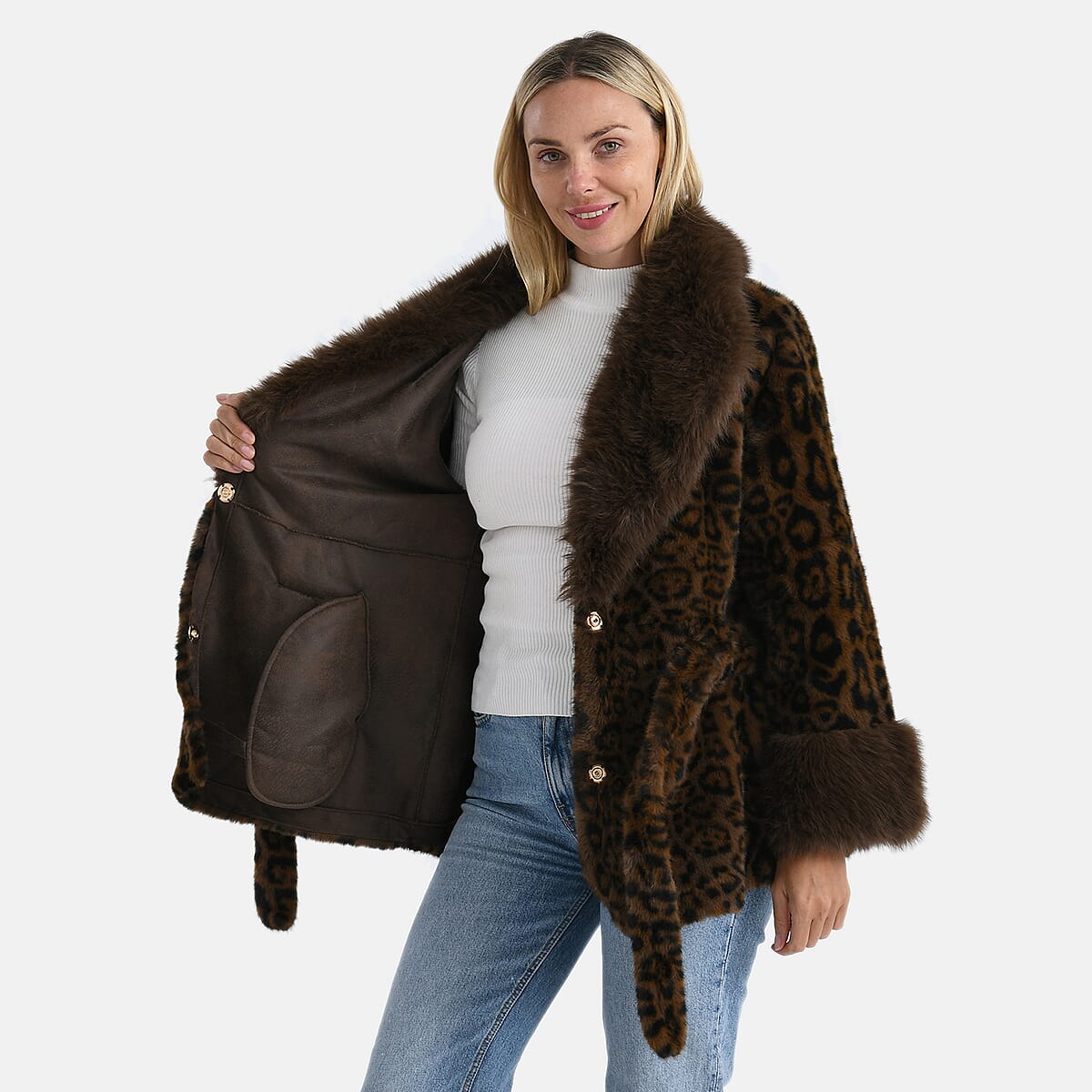  TLV LA MAREY Luxe Faux Fur Belted Jacket with Sueded Interior image number 5