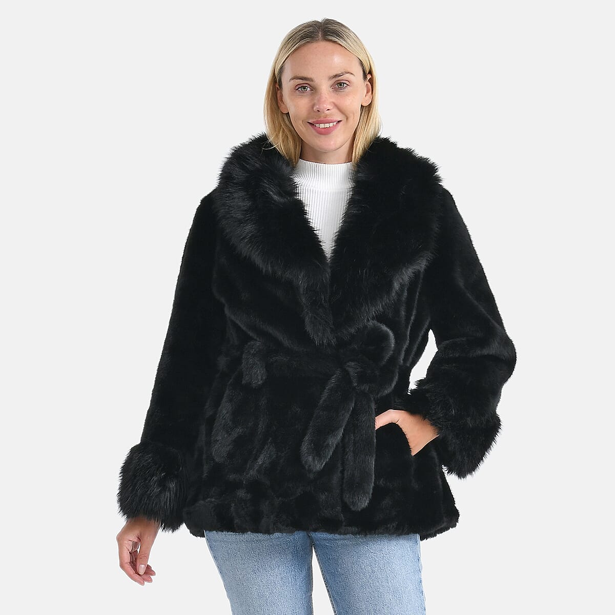 Doorbuster LA MAREY Luxe Faux Fur Belted Jacket with Sueded Interior image number 0