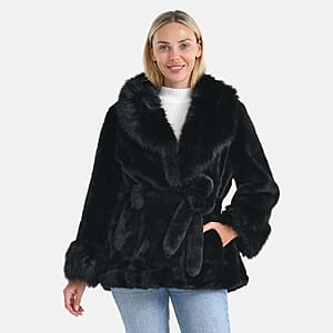 Doorbuster LA MAREY Luxe Faux Fur Belted Jacket with Sueded Interior