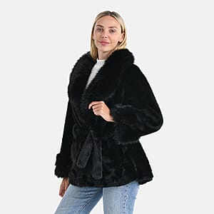  LA MAREY Luxe Faux Fur Belted Jacket with Sueded Interior